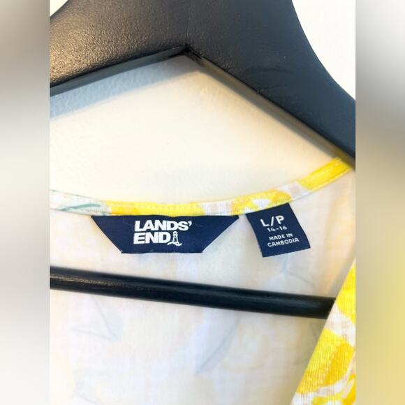 Lands end surplice lemon printer knit dress faux wrap summer sleeveless bright L - Picture 4 of 8
